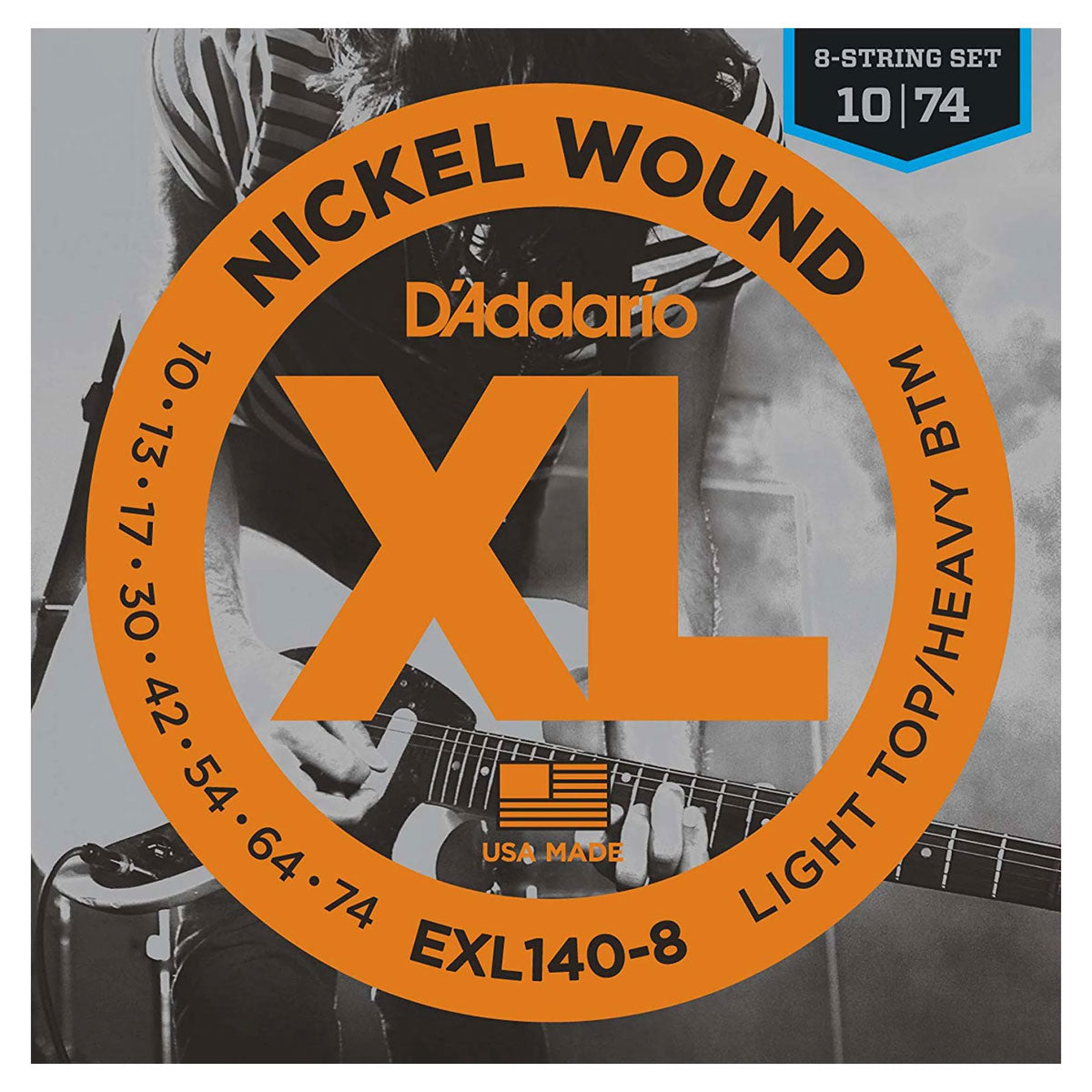 D'Addario EXL1408 Nickel Round Wound Light Top Heavy Bottom 8-String Electric Guitar Strings 010-074