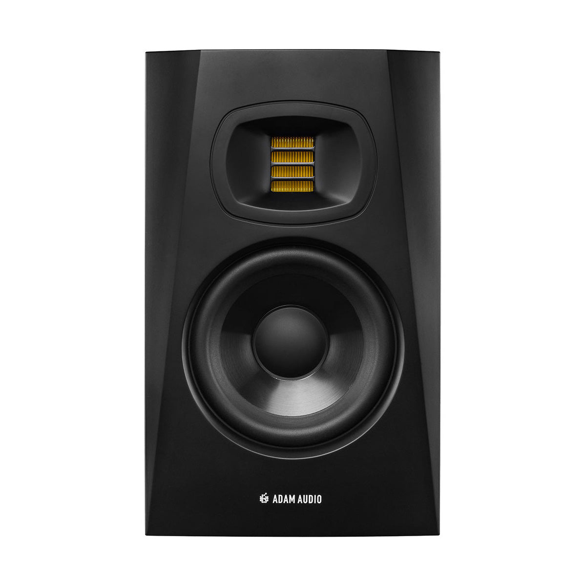Adam Audio T5V T-Series Active Nearfield Monitor, featuring a black cabinet with a visible woofer at the bottom and a tweeter on top.