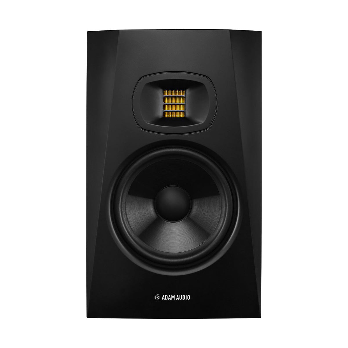 Adam Audio T7V T-Series Active Nearfield Monitor, featuring a black finish with a prominent woofer and a smaller tweeter positioned above it.
