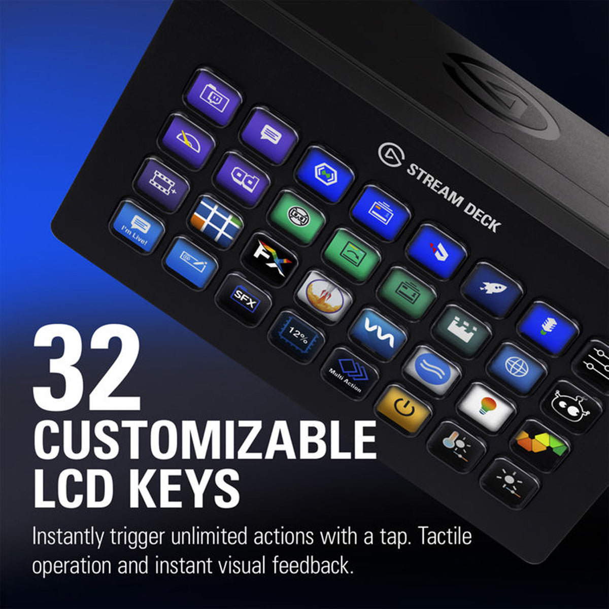 Elgato Stream Deck XL Live Production Streaming Controller interface, 32 Programmable LCD Keys, Black