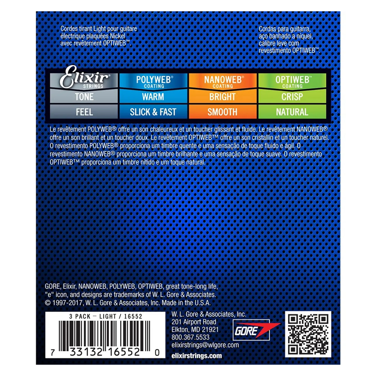 Elixir 16552 Optiweb Nickel Plated Steel Electric Guitar Strings Light Heavy 0.10-0.46 - 3-PACK Electric Strings