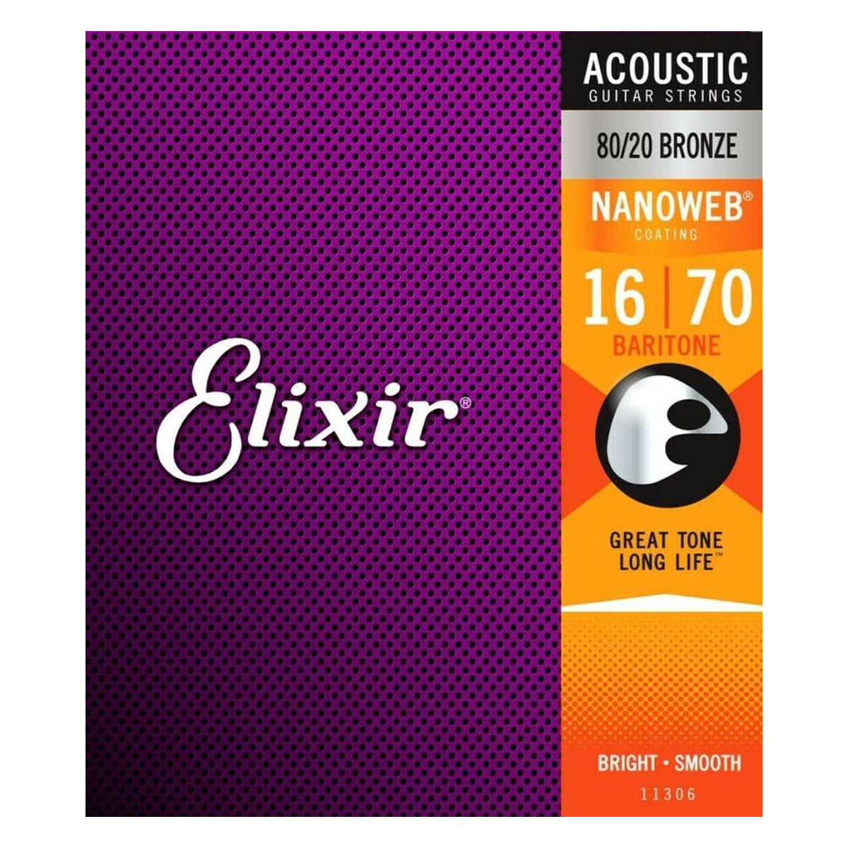 Elixir 11306 NANOWEB Coating 80/20 Bronze Acoustic Guitar Strings Baritone (.016-.070)