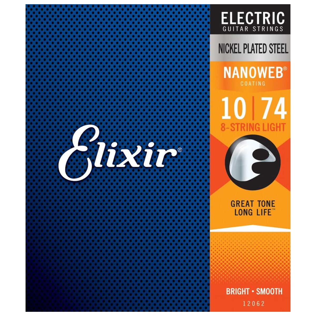 Elixir 12062 Nanoweb Coating Nickel Plated Steel Electric Guitar Strings 8-String Light (.010-.074)