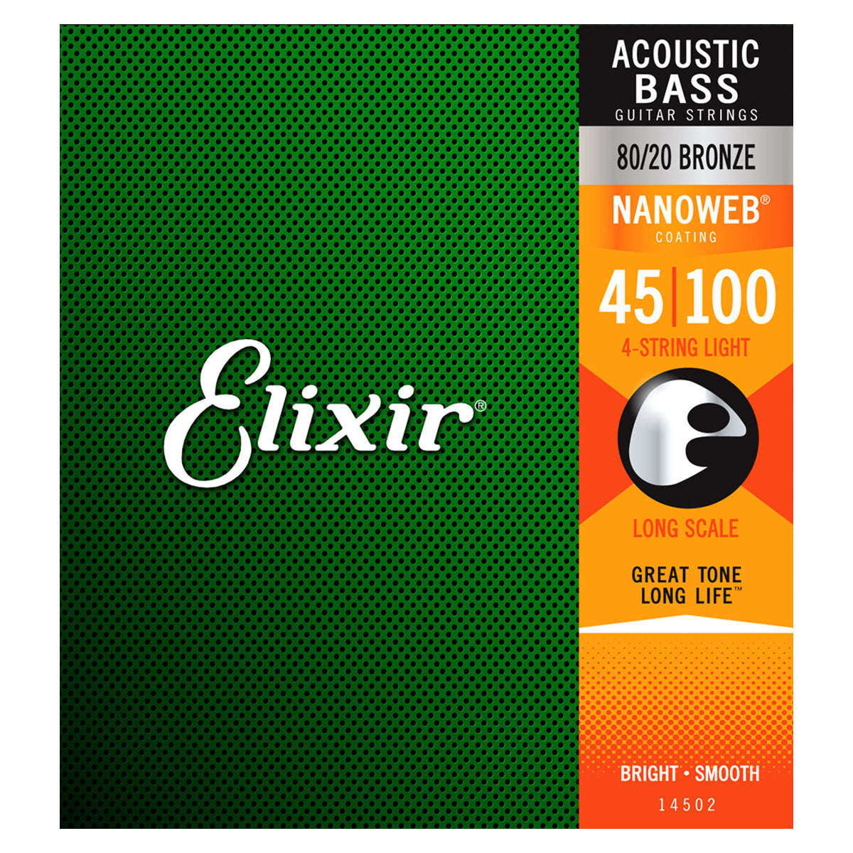 Elixir 14502 Nanoweb Coating 80/20 Bronze Acoustic Bass Guitar Strings (.0.45-.100)