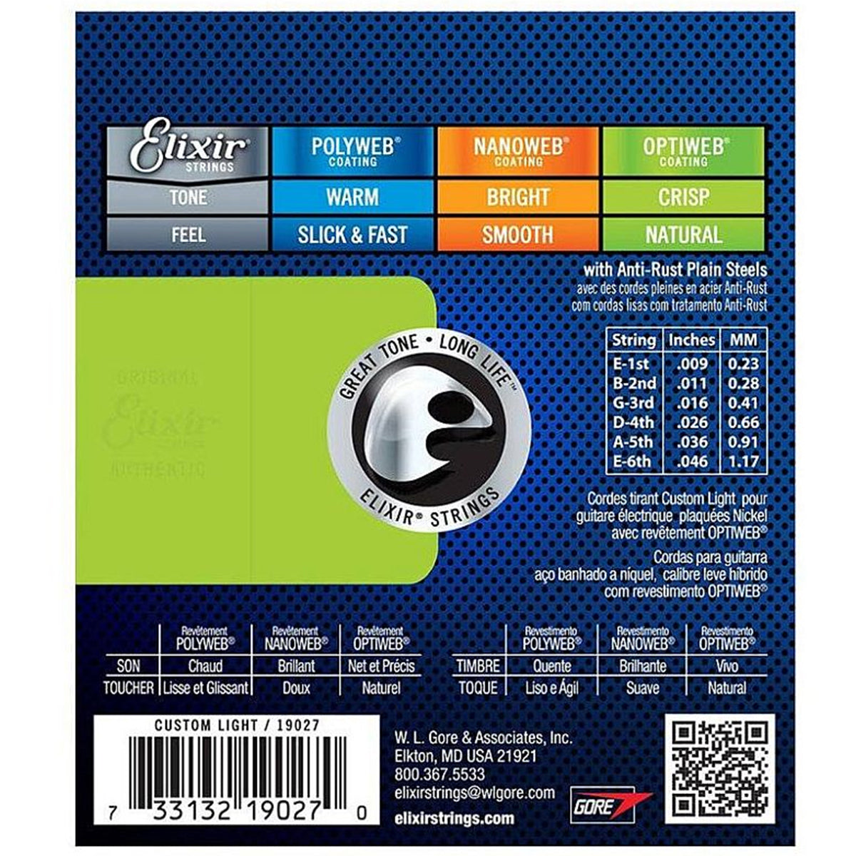 Elixir 19027 Optiweb Coating Nickel Plated Steel Electric Guitar Strings Custom Light 0.09-0.46
