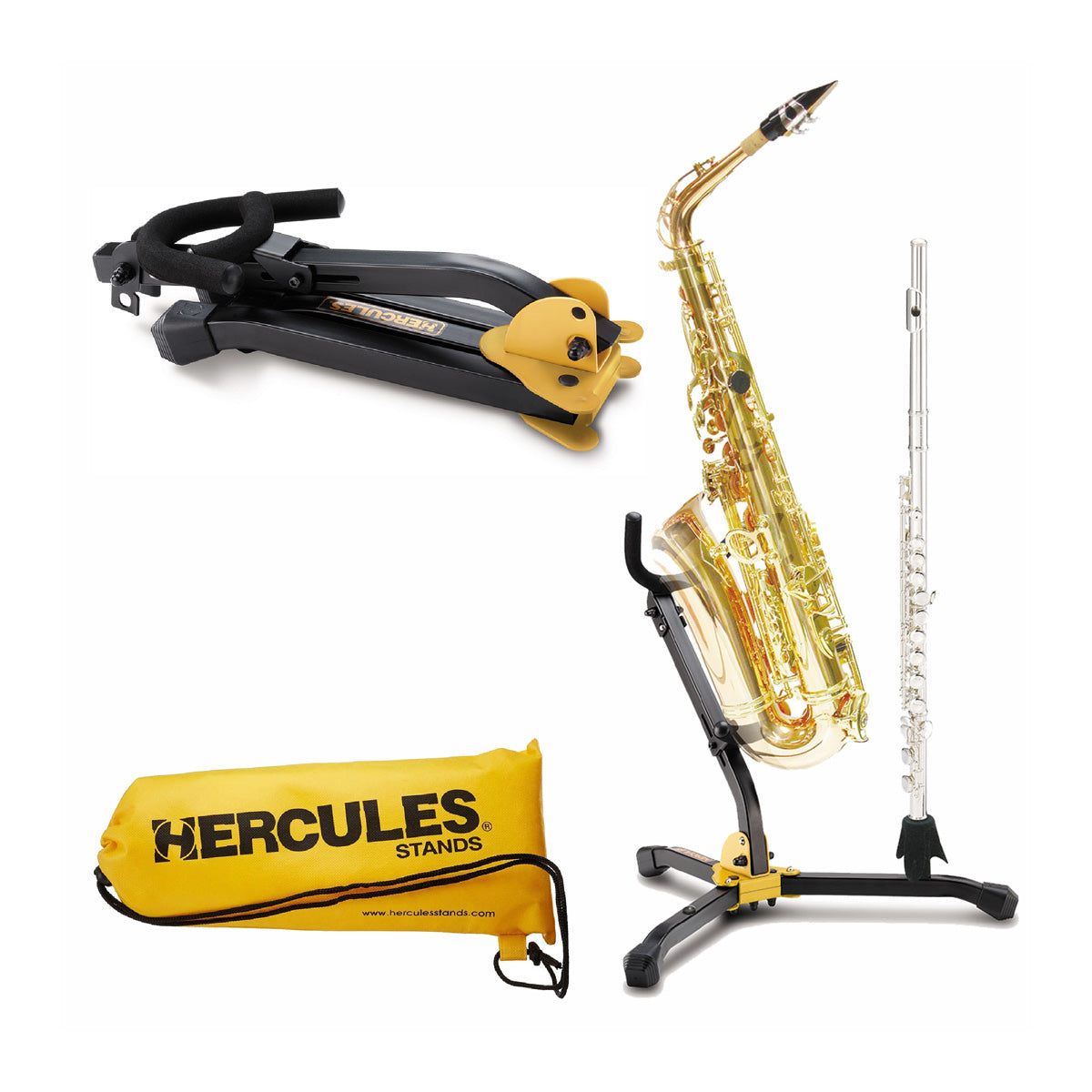 Hercules Stands DS532BB 1 Alto/Tenor SAX and 1 Clarinet/Flute Stand w/ Bag