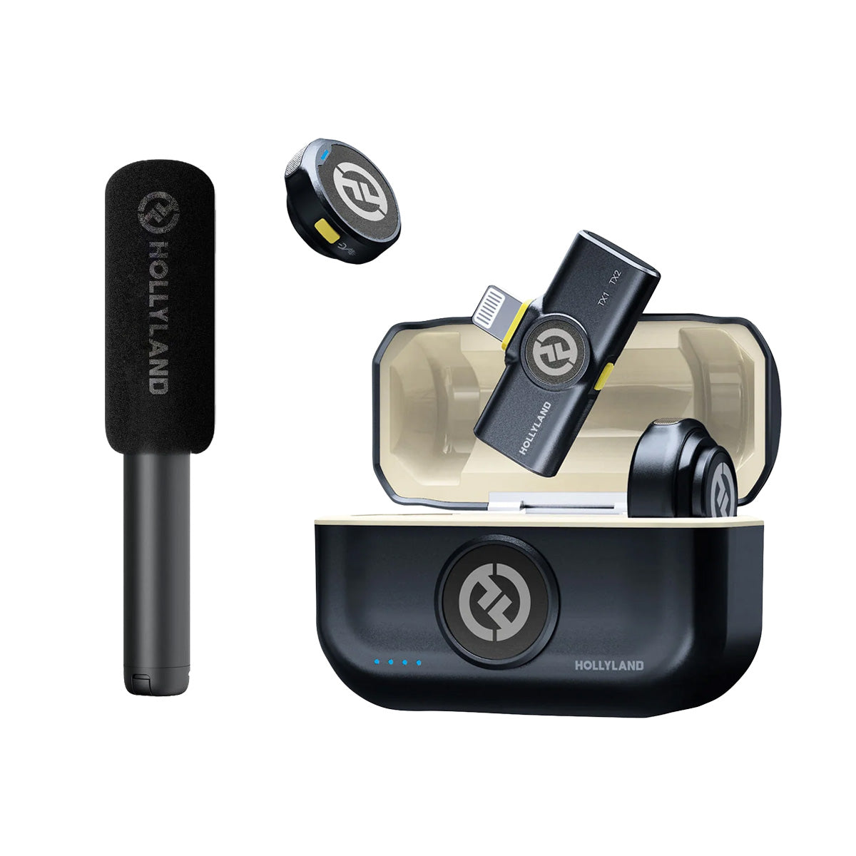 Hollyland LARK M2 DUO Wireless Lavalier Microphone with Lightning Plug Bundle with Interview Adaptor
