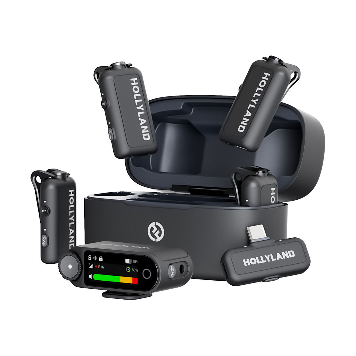 Hollyland LARK MAX 2 Combo 4-Person Wireless Microphone System for Cameras and Mobile Devices (Space Gray, 2.4 GHz)