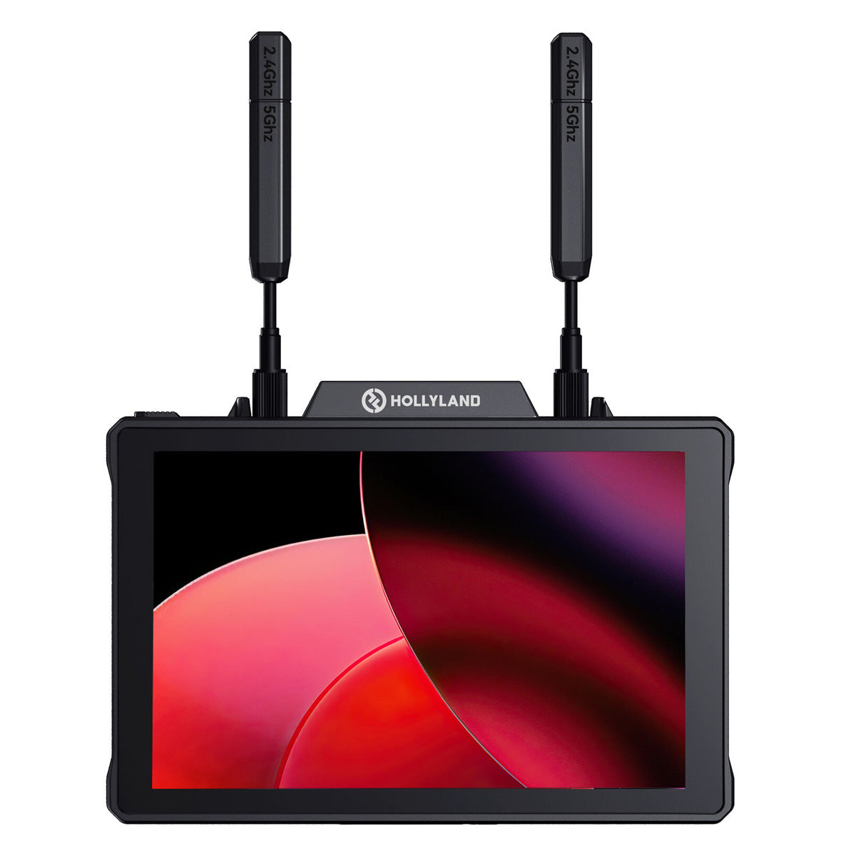 Hollyland camera monitor with antennas on a white background
