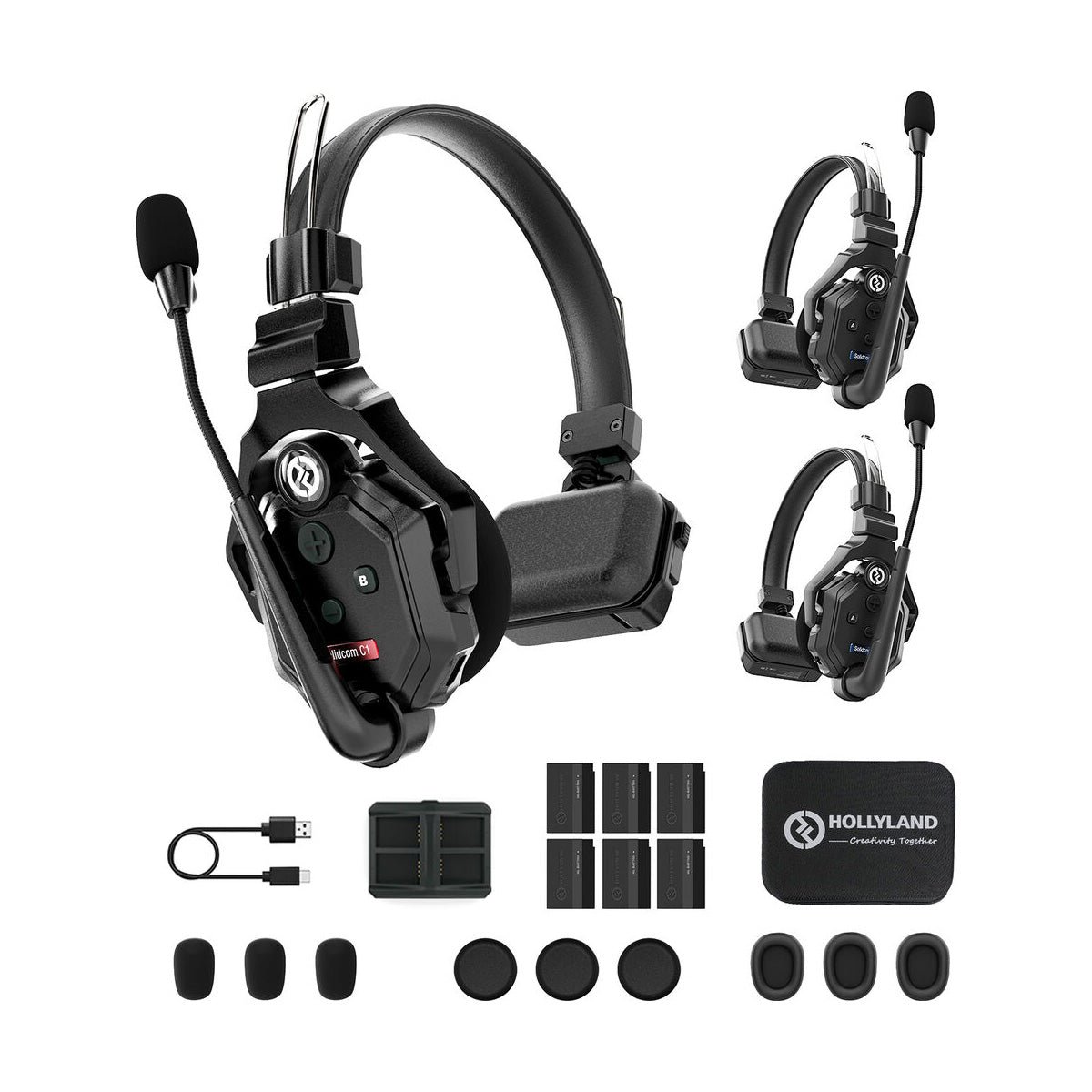 Hollyland Solidcom C1-3S Full-Duplex Wireless DECT Intercom System with 3 Headsets