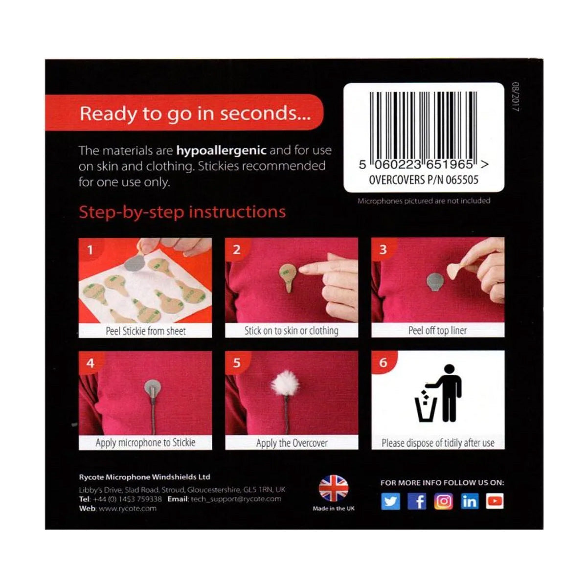 Rycote Overcovers Mix Colours - Pack of 30 Uses 30 Stickies and 6 re-usable fur discs