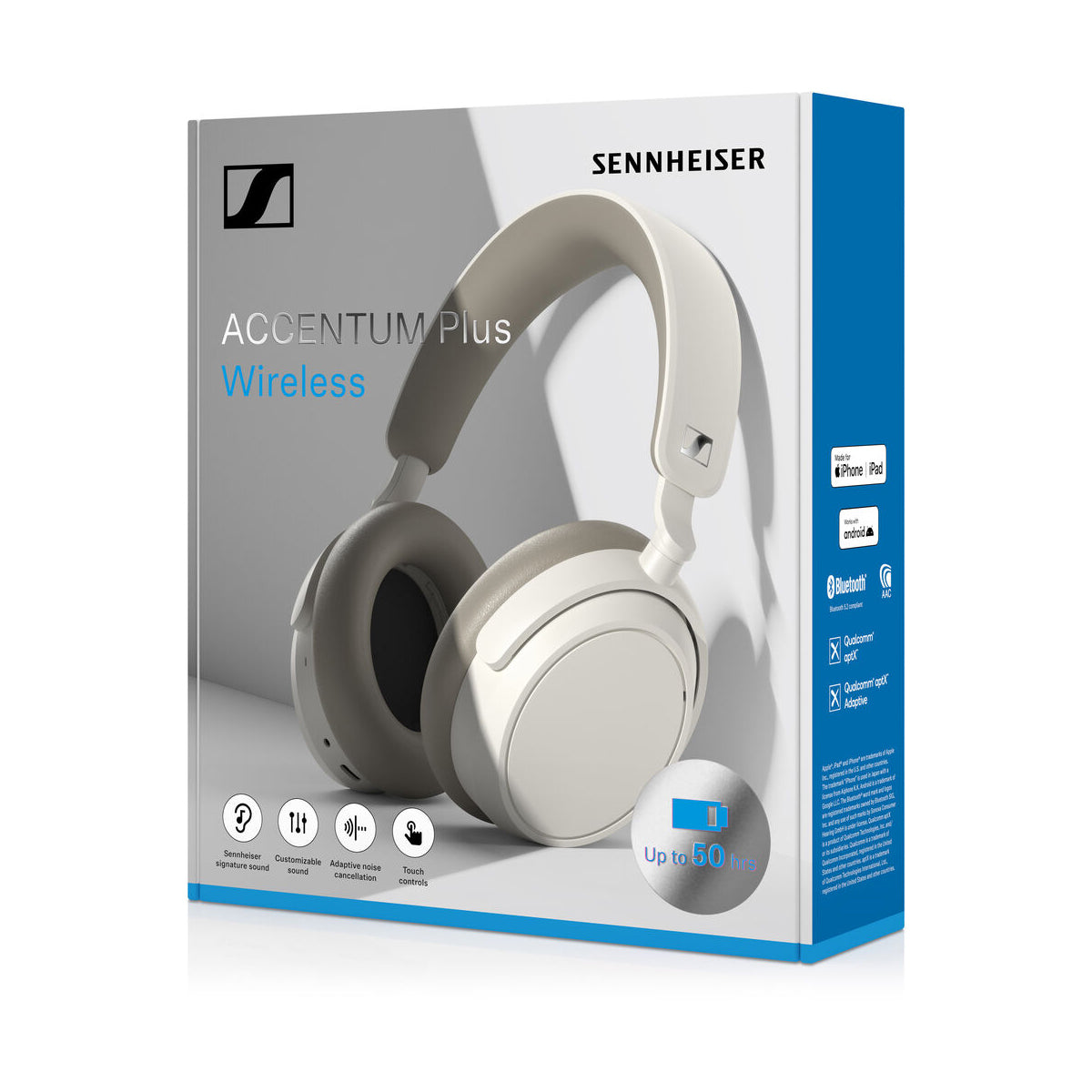 Sennheiser Accentum PLUS Wireless Active Noise Cancelling Headphones - White Wireless/Bluetooth Earphones