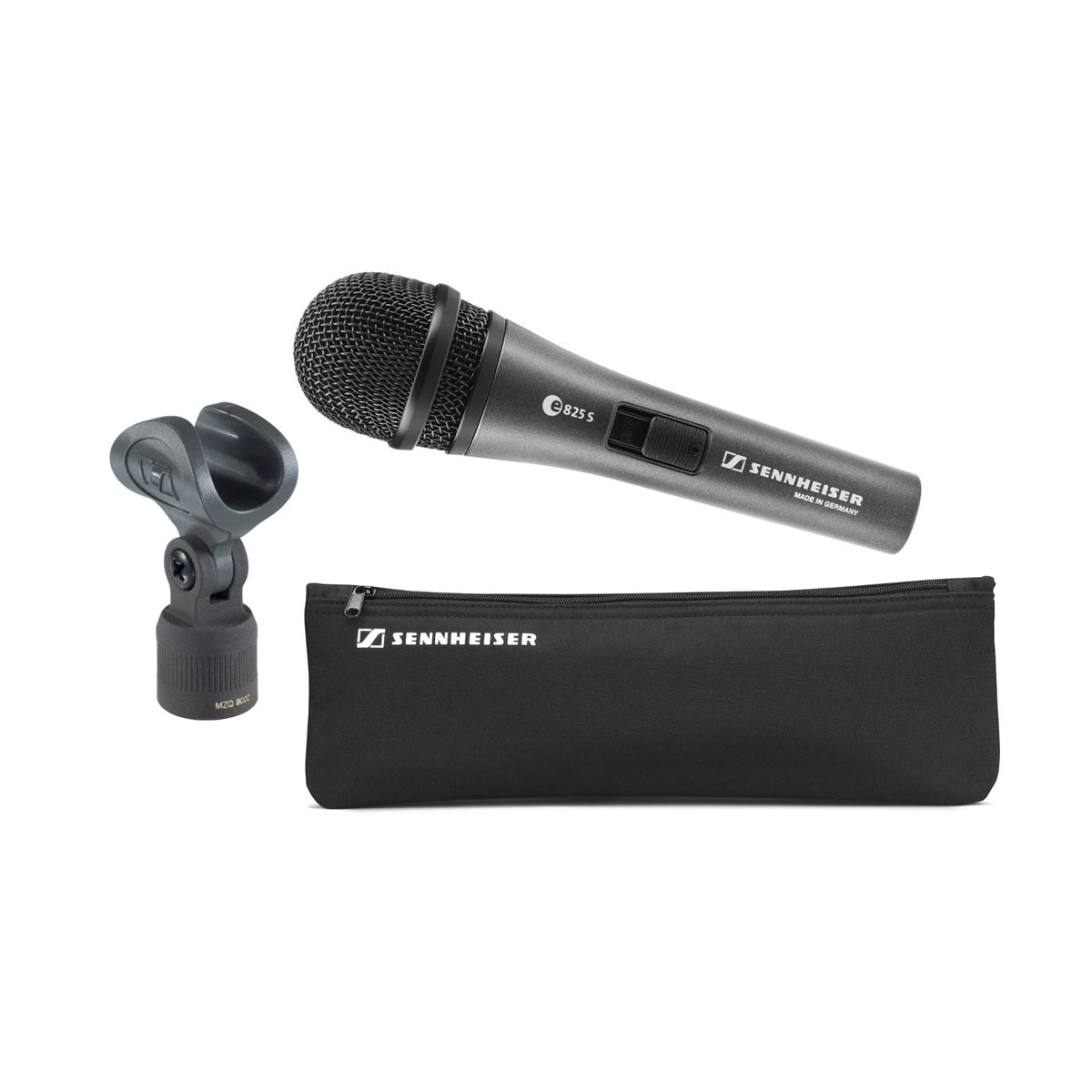 Sennheiser E 825-S Dynamic Cardioid Handheld Vocal Microphone With On/Off Switch, MZQ 800 Microphone Clamp and Protective Pouch