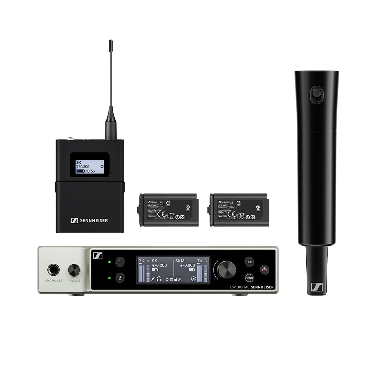 Sennheiser EW-DX SK-SKM-S BASE SET Dual-Channel Digital Wireless System with Bodypack & Handheld Transmitters, No Mics