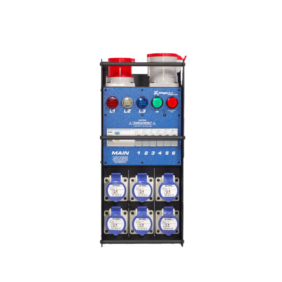 Stage Plus Power Cube 32-16 - 32 in - 300mA ELU - 6x16A D curve MCB CEE(Industrial Version) Incl Bag