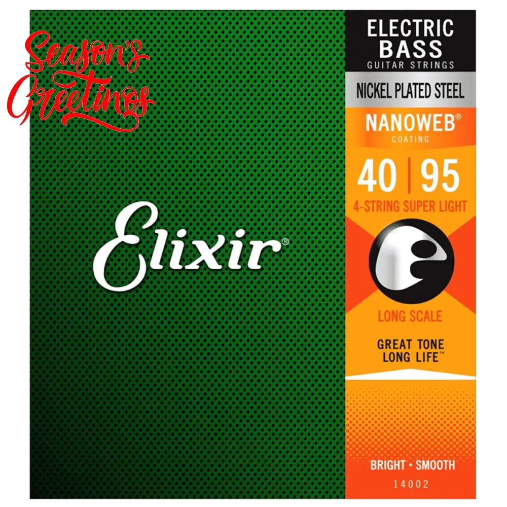 Elixir 14002 Nanoweb Coating Nickel Plated Steel 4-String Bass Guitar Strings Super Light Long Scale (0.40-0.95)