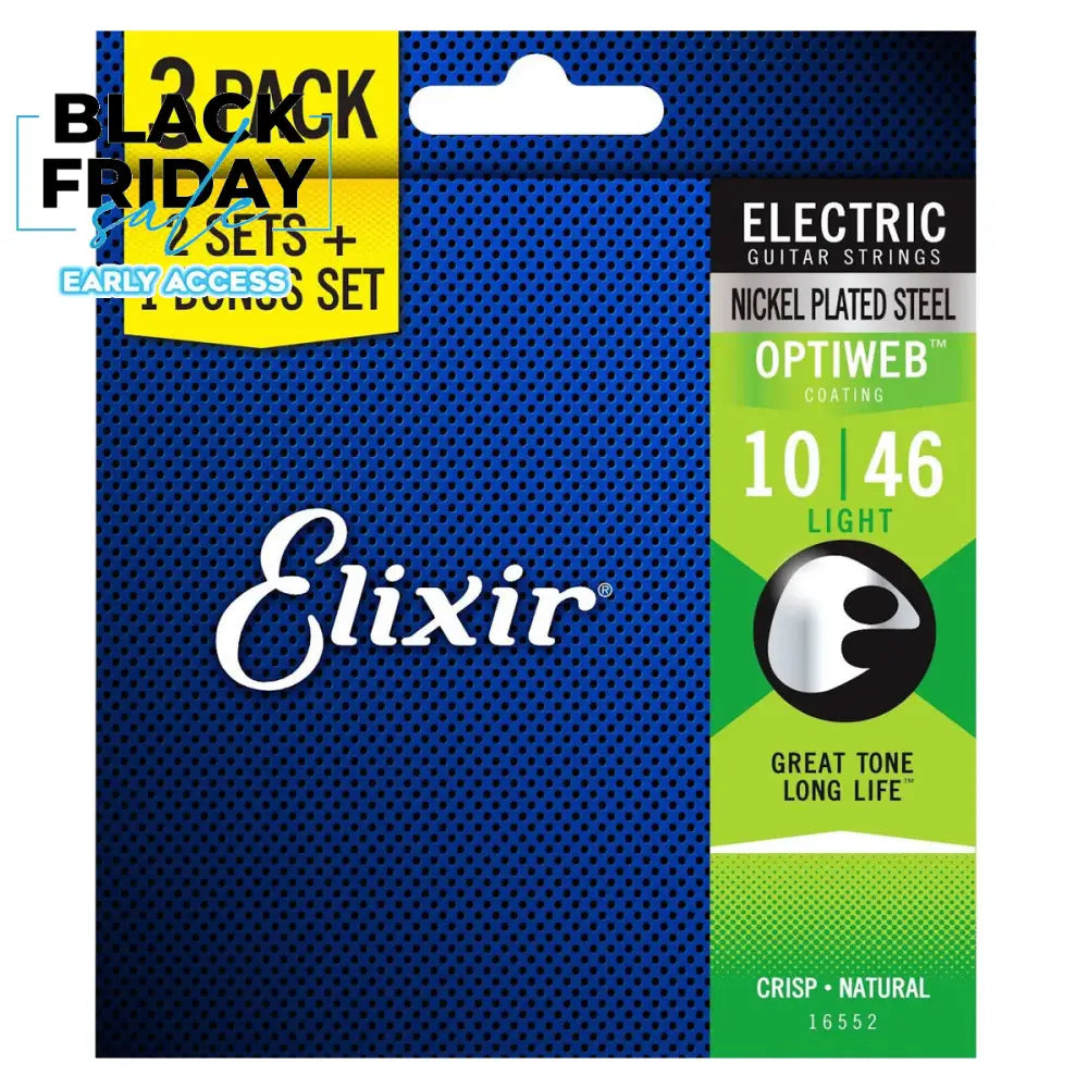 Elixir 16552 Optiweb Nickel Plated Steel Electric Guitar Strings Light Heavy 0.10-0.46 - 3-PACK Electric Strings