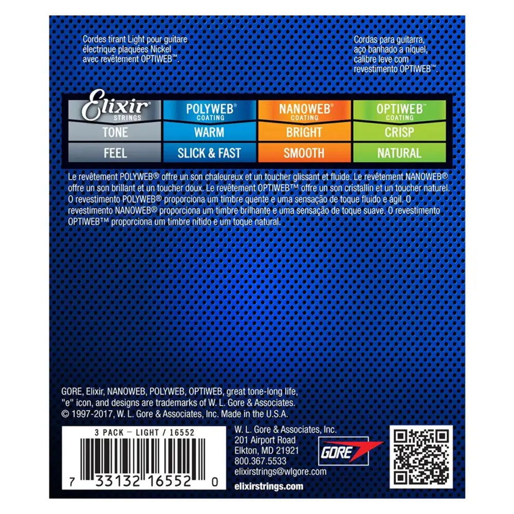 Elixir 16552 Optiweb Nickel Plated Steel Electric Guitar Strings Light Heavy 0.10-0.46 - 3-PACK Electric Strings