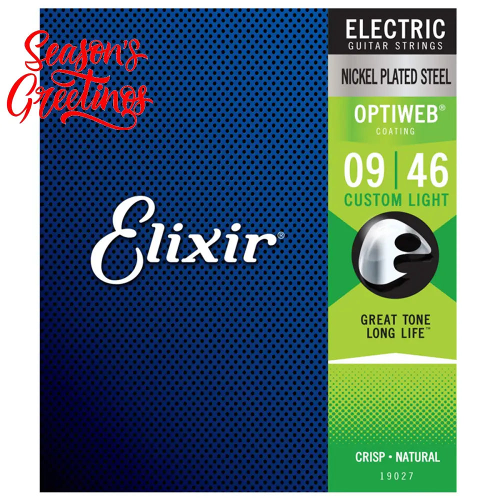 Elixir 19027 Optiweb Coating Nickel Plated Steel Electric Guitar Strings Custom Light 0.09-0.46