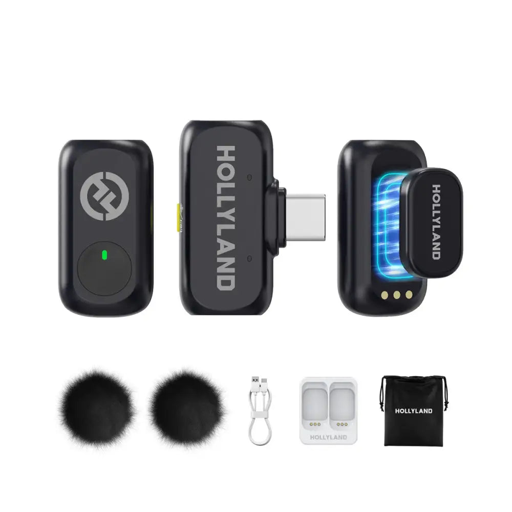 Hollyland LARK A1 Duo 2-Person Wireless Microphone System with USB-C Connector for Mobile Devices (Space Gray 2.4 GHz)