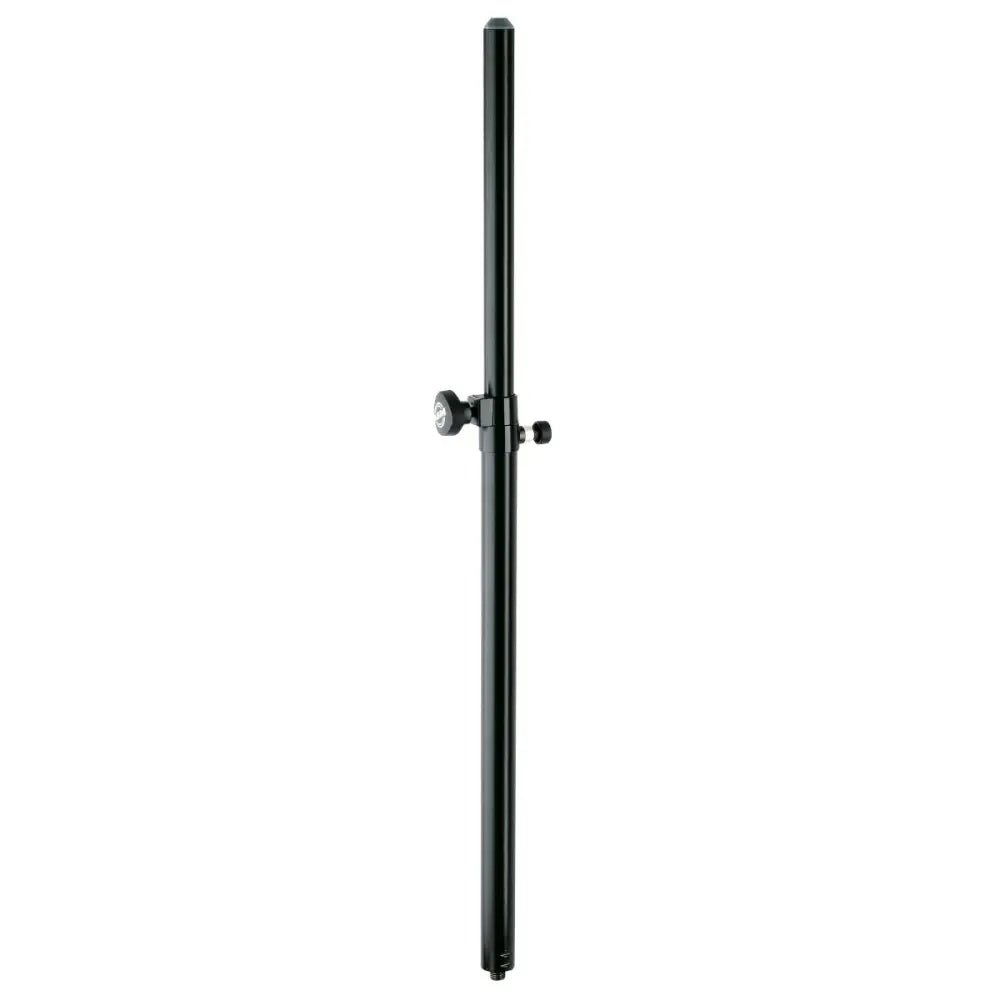 Black steel tube combination distance rod with an M20 bolt, featuring a spring-loaded locking screw and safety bolt for height adjustment.