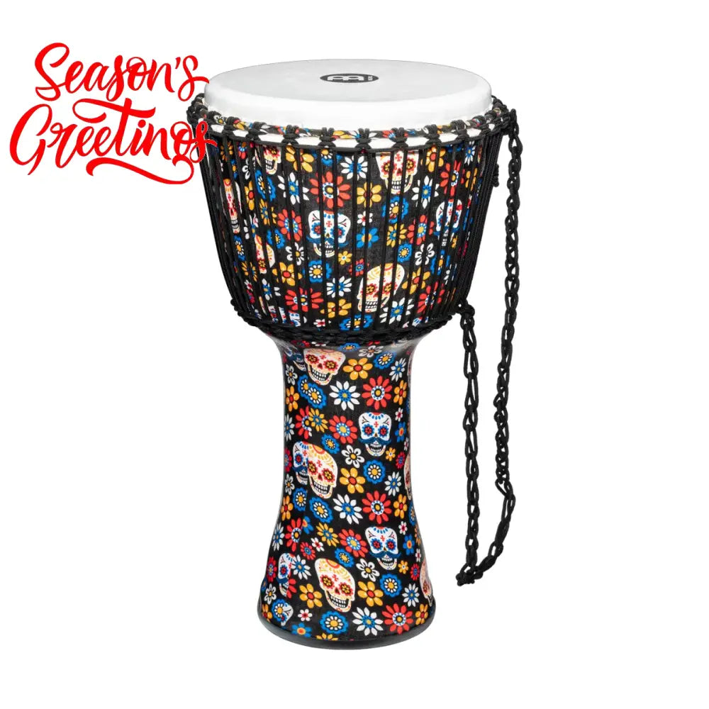 Meinl PADJ7MF Djembe Rope Tuned Travel Series 10’’ Goat Head - Day of the Dead Djembes