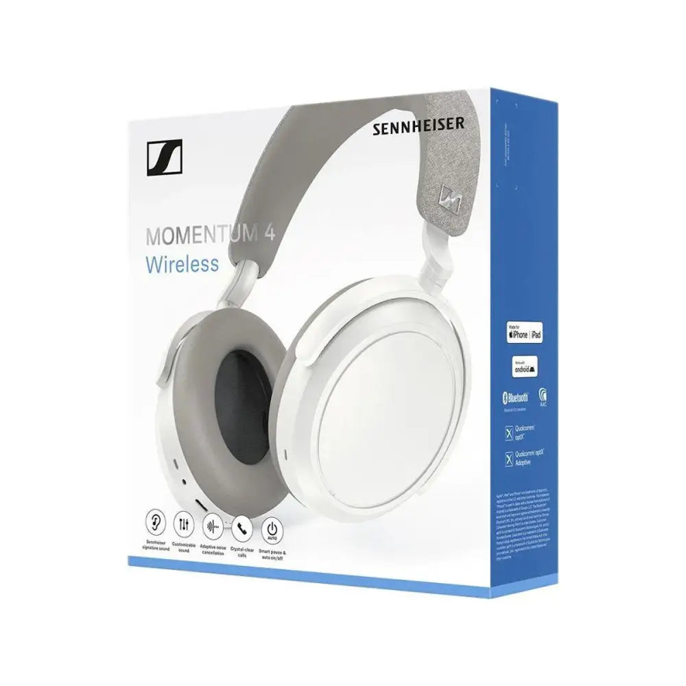 Sennheiser MOMENTUM 4 Noise-Cancelling Wireless Over-Ear Headphones - White Wireless/Bluetooth Earphones