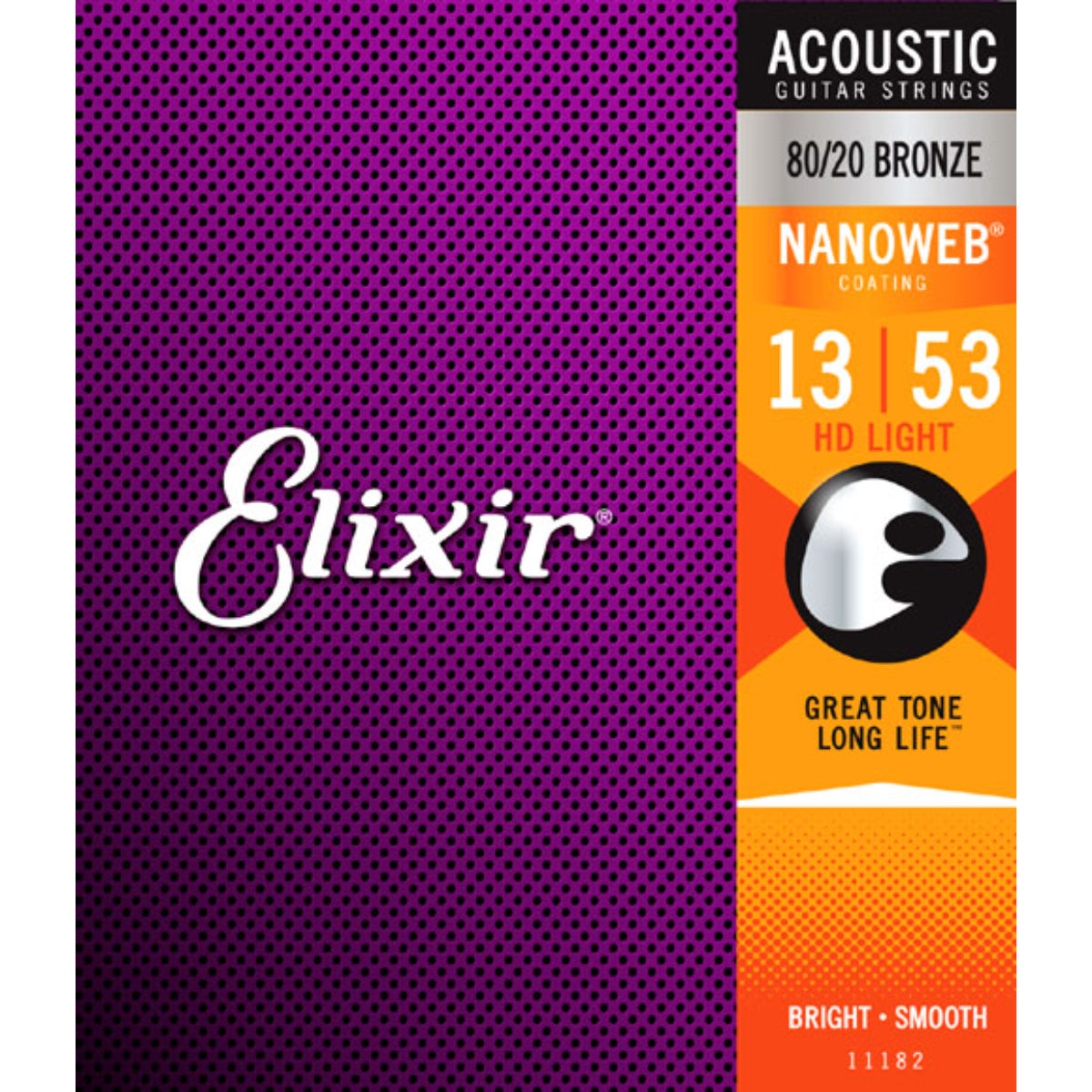 Elixir 11182 Nanoweb Coating 80/20 Bronze Acoustic Guitar Strings HD Light (0.13-0.53)