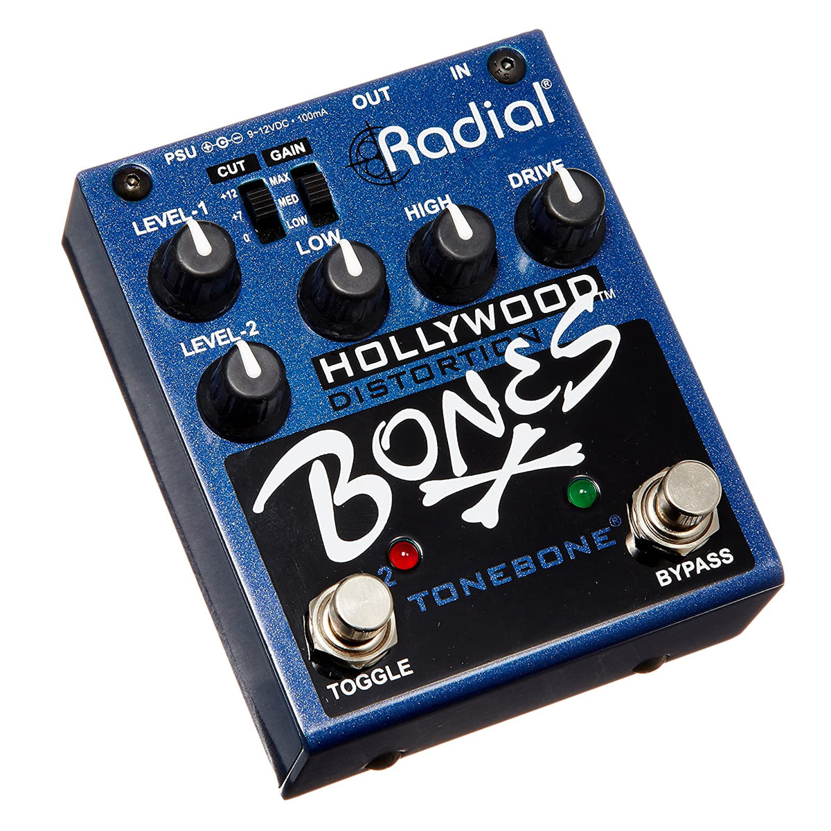 Radial Hollywood Distortion pedal 2 ch 2-band EQ gain and voicing. PSU not included