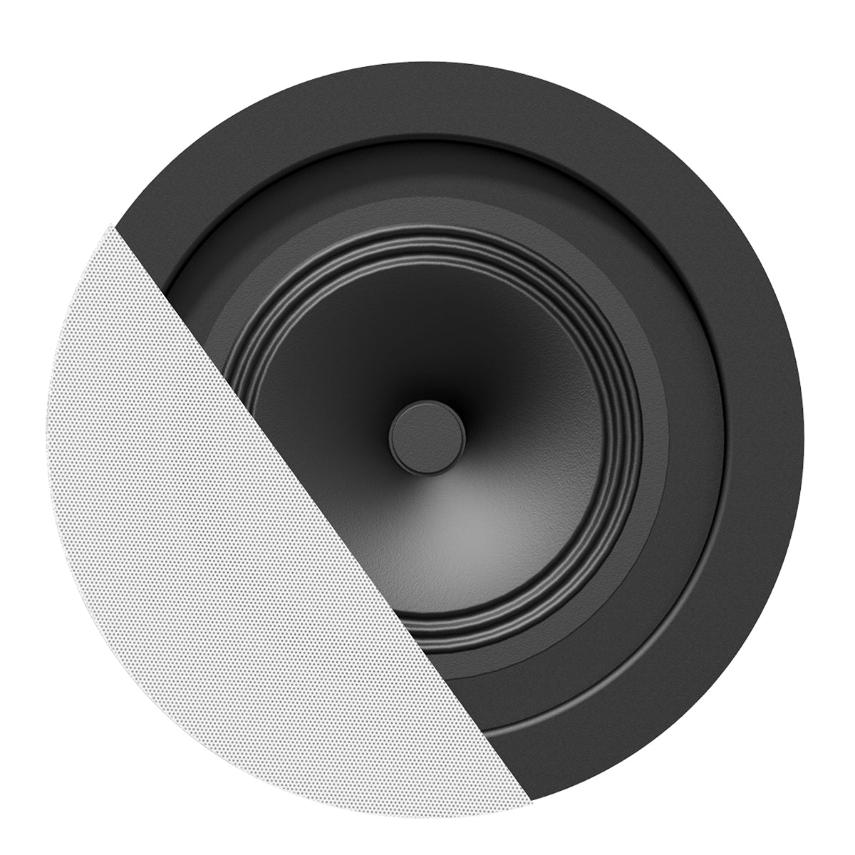 A white 5-inch ceiling speaker with a SpringFit fixation and a black borderless grill design.