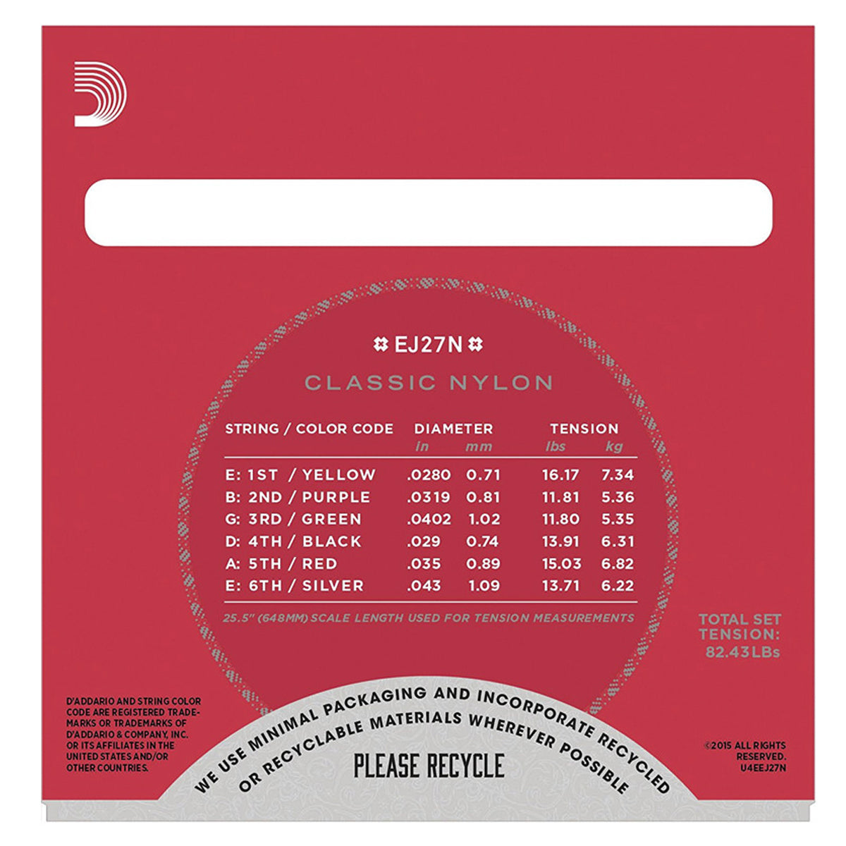 D'Addario EJ27N Nylon Normal Tension Classical Guitar Strings