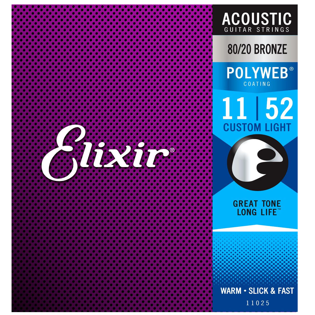 Elixir 11025 POLYWEB Coating 80/20 Bronze Acoustic Guitar Strings Custom Light (.011-.052)