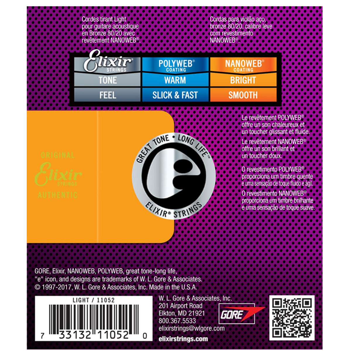 Elixir 11052 Nanoweb Coating 80/20 Bronze Acoustic Guitar Strings Light (0.12-0.53)