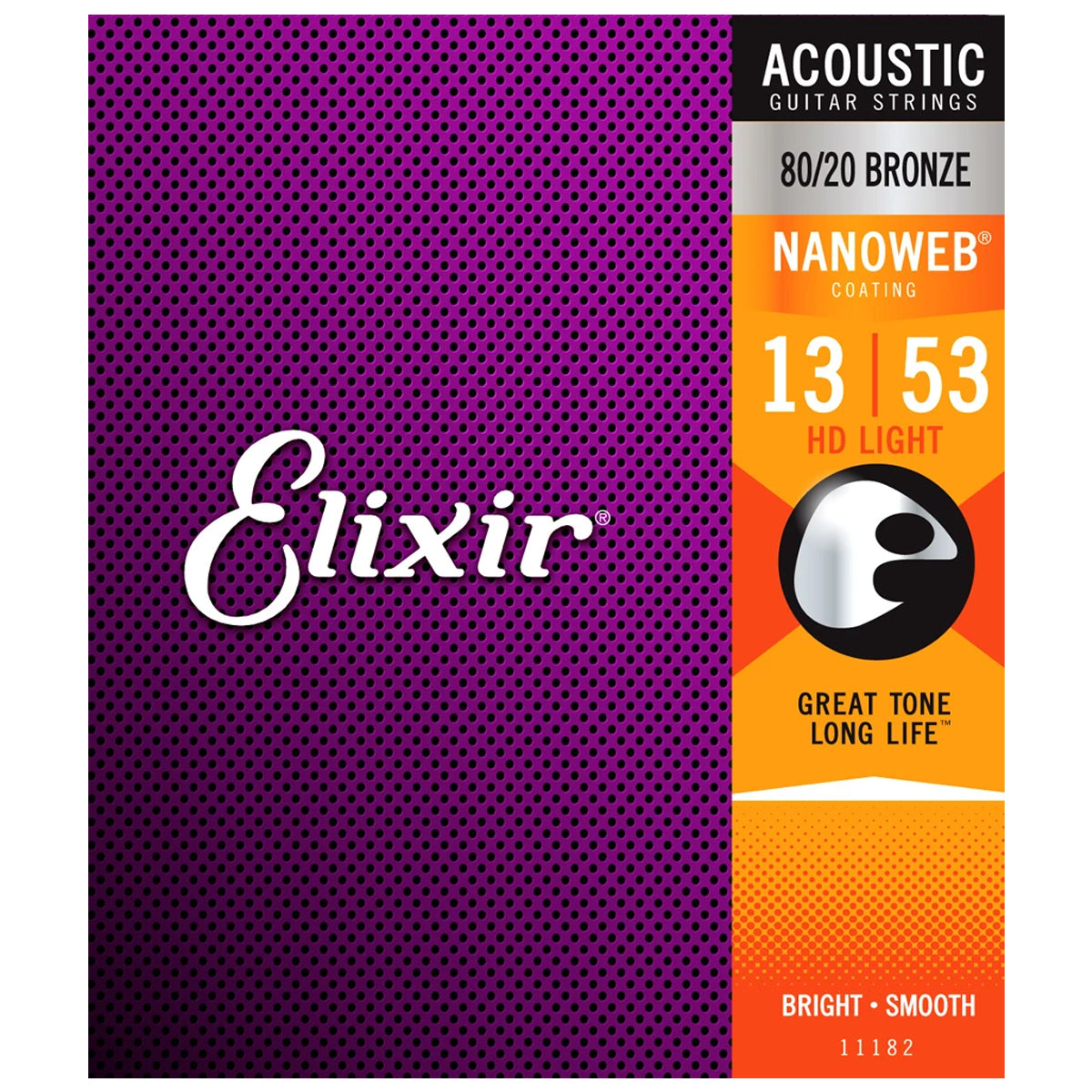 Elixir 11182 Nanoweb Coating 80/20 Bronze Acoustic Guitar Strings HD Light (0.13-0.53)