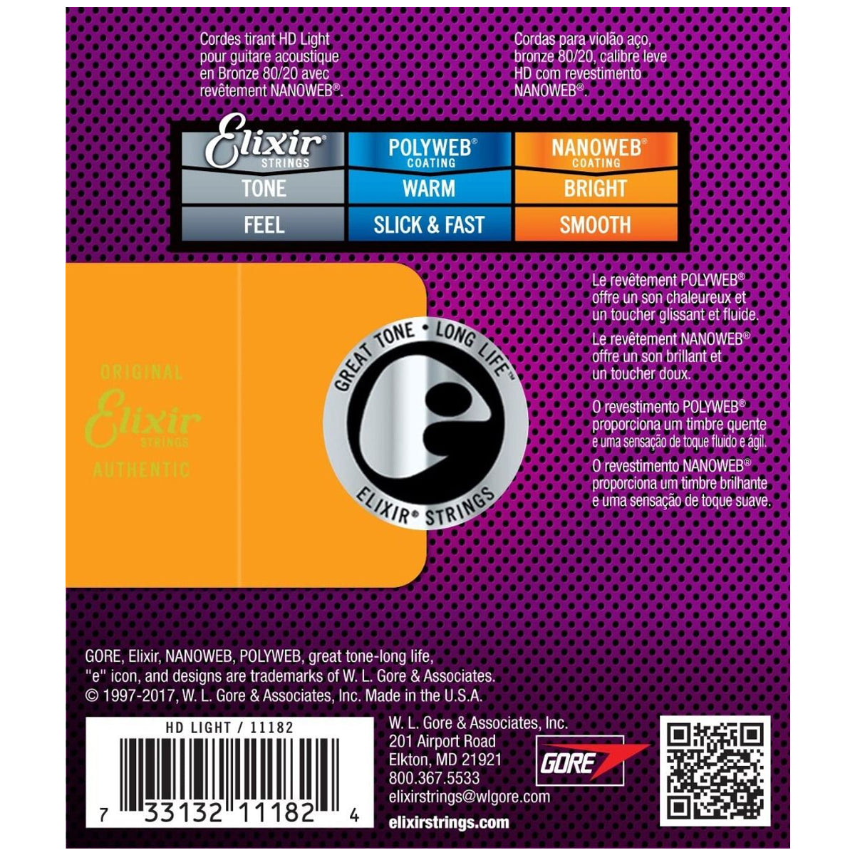 Elixir 11182 Nanoweb Coating 80/20 Bronze Acoustic Guitar Strings HD Light (0.13-0.53)