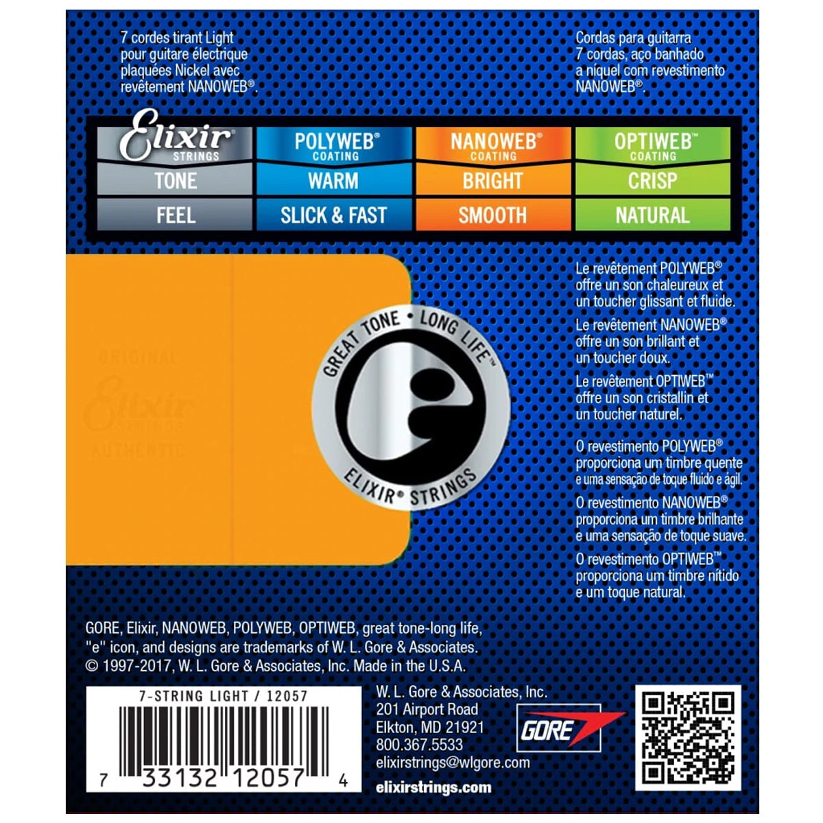 Elixir 12057 Nanoweb Nickel Plated Steel Electric Guitar Strings Light 7-String 0.10-0.56