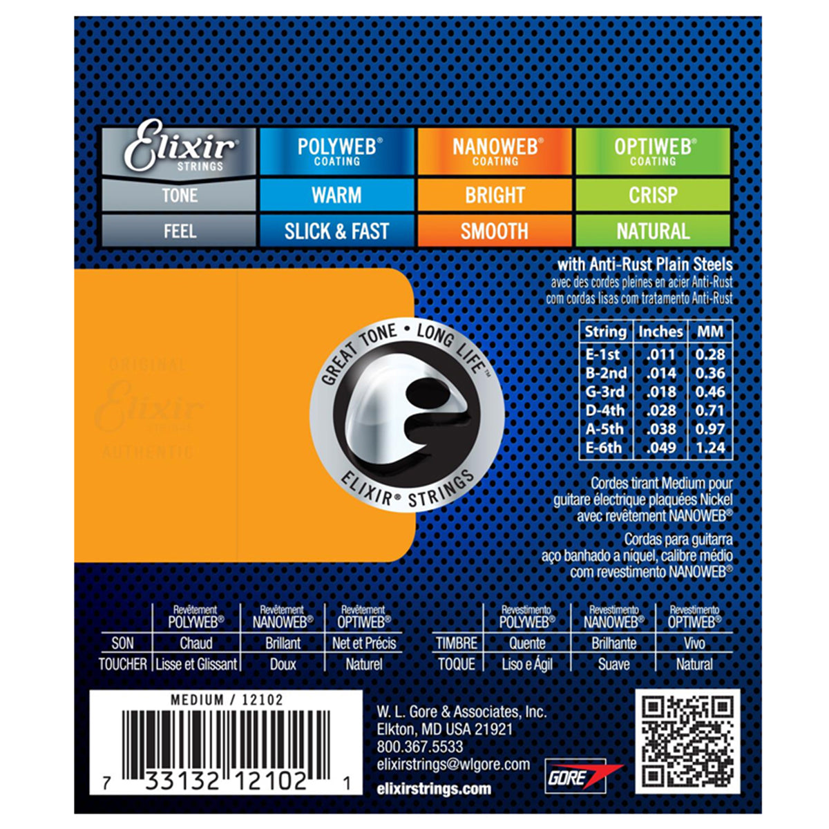 Elixir 12102 Nanoweb Nickel Plated Steel Electric Guitar Strings Medium 0.11-0.49