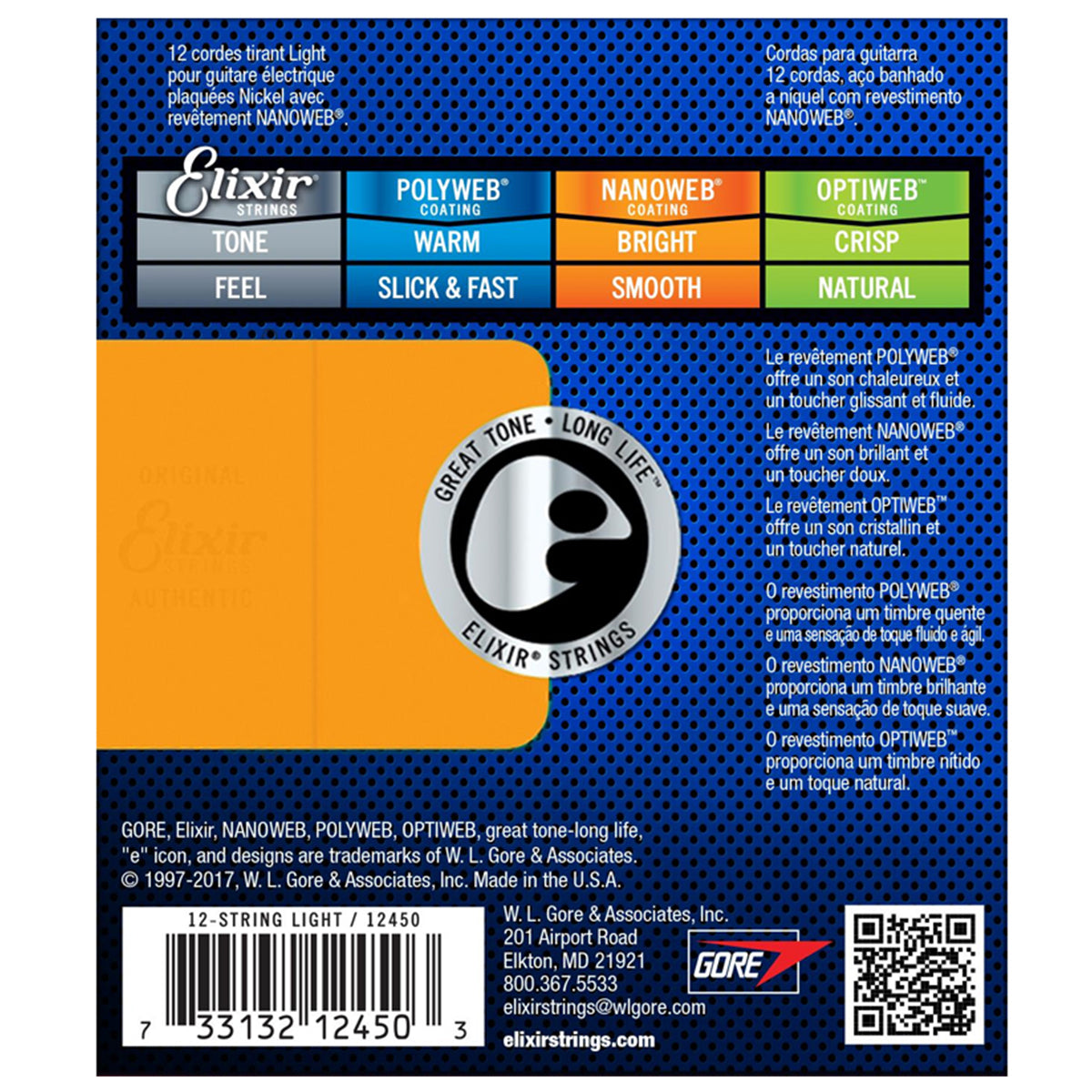 Elixir 12450 Nanoweb Nickel Plated Steel Electric Guitar Strings Light 12-String 0.10-0.46