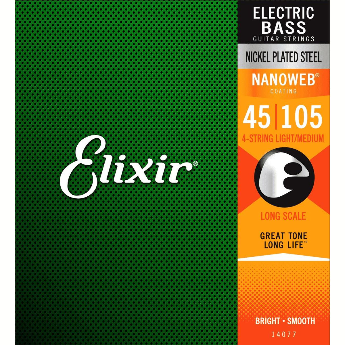 Elixir 14077 Nanoweb Coating Nickel Plated Steel 4-String Bass Guitar Strings Light/Medium Long Scale (0.45-1.05)
