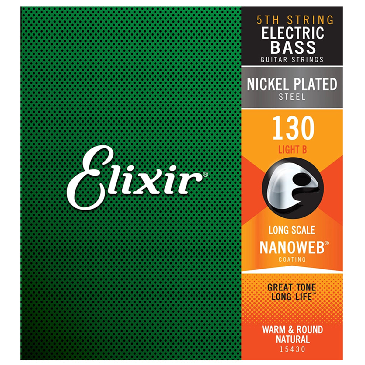 Elixir 15430 Nanoweb Coating Nickel Plated Steel Electric Bass Guitar Single String Long Scale (0.130)