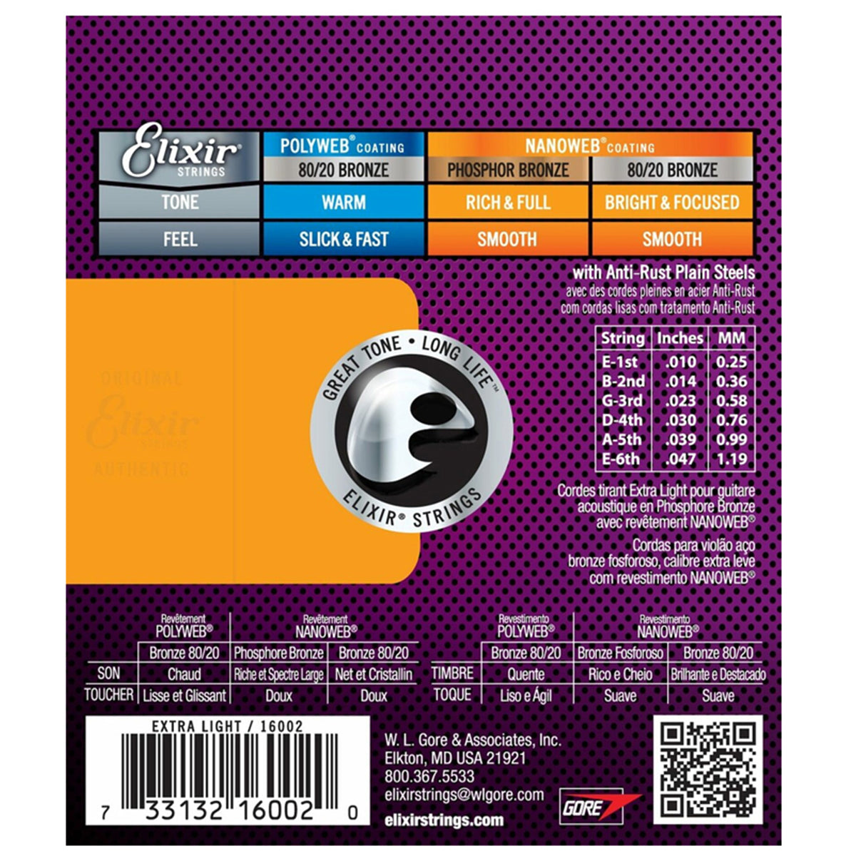 Elixir 16002 Nanoweb Coating Phosphor Bronze Acoustic Guitar Strings Extra Light (0.10-0.47)