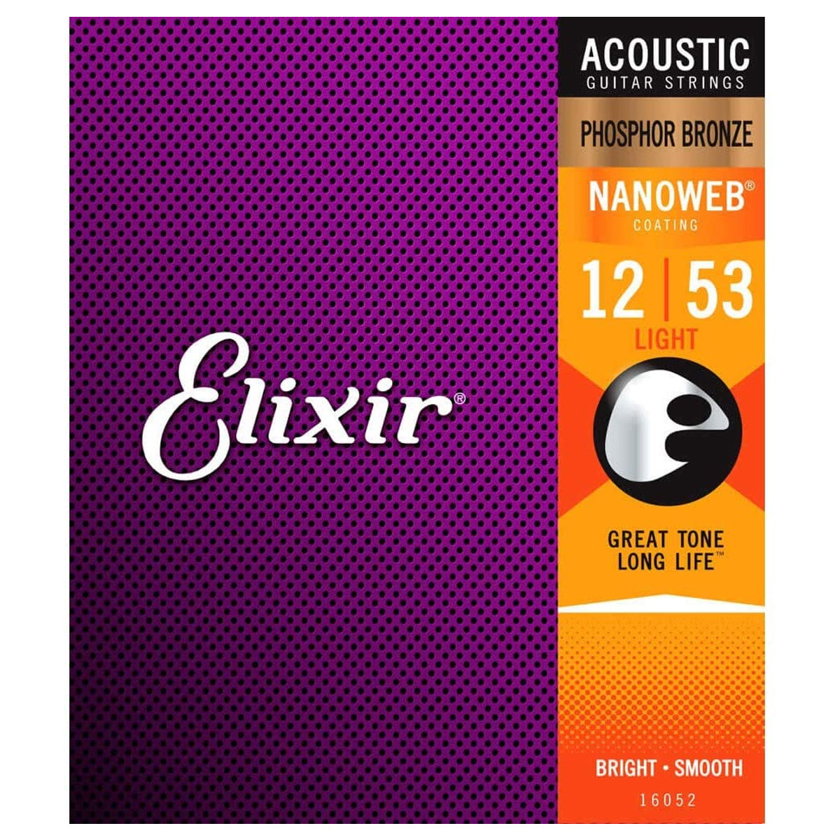 Elixir 16052 Nanoweb Phosphor Bronze Acoustic Guitar Strings Light 0.12-0.53