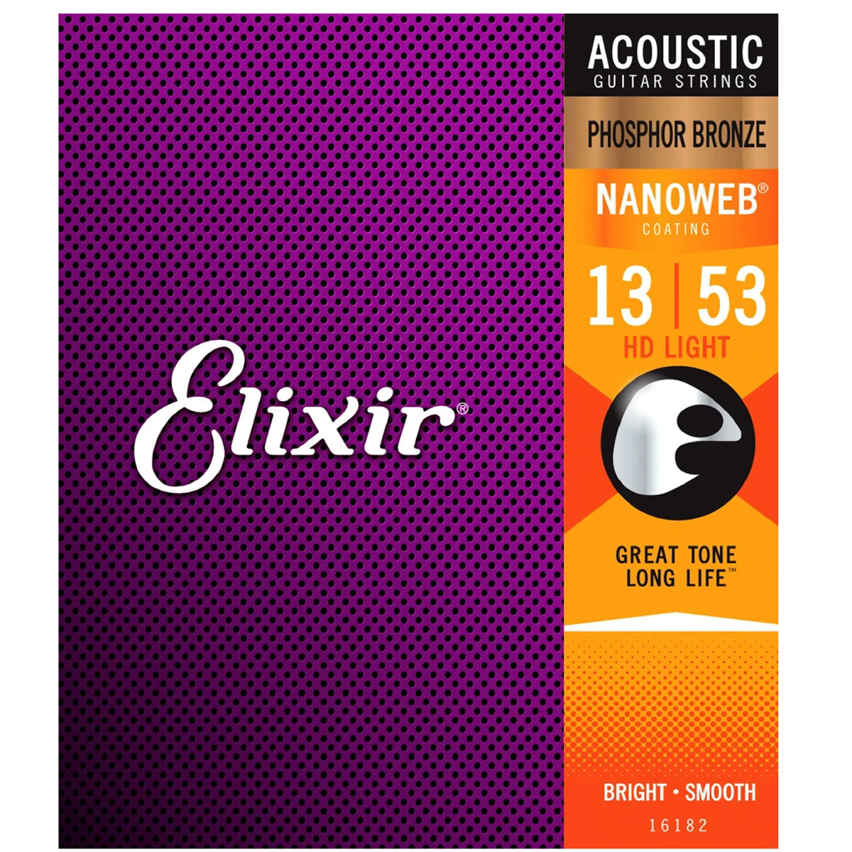 Elixir 16182 Nanoweb Coating HD Phosphor Bronze Acoustic Guitar Strings Light 0.13 - .0.53