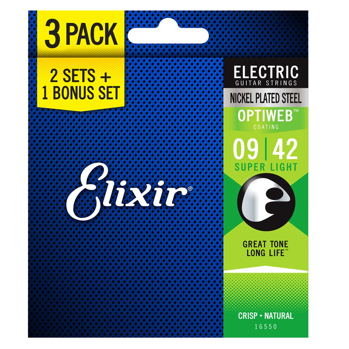 Elixir 16550 Optiweb Nickel Plated Steel Electric Guitar Strings Super Light 0.09-0.42 3-PACK