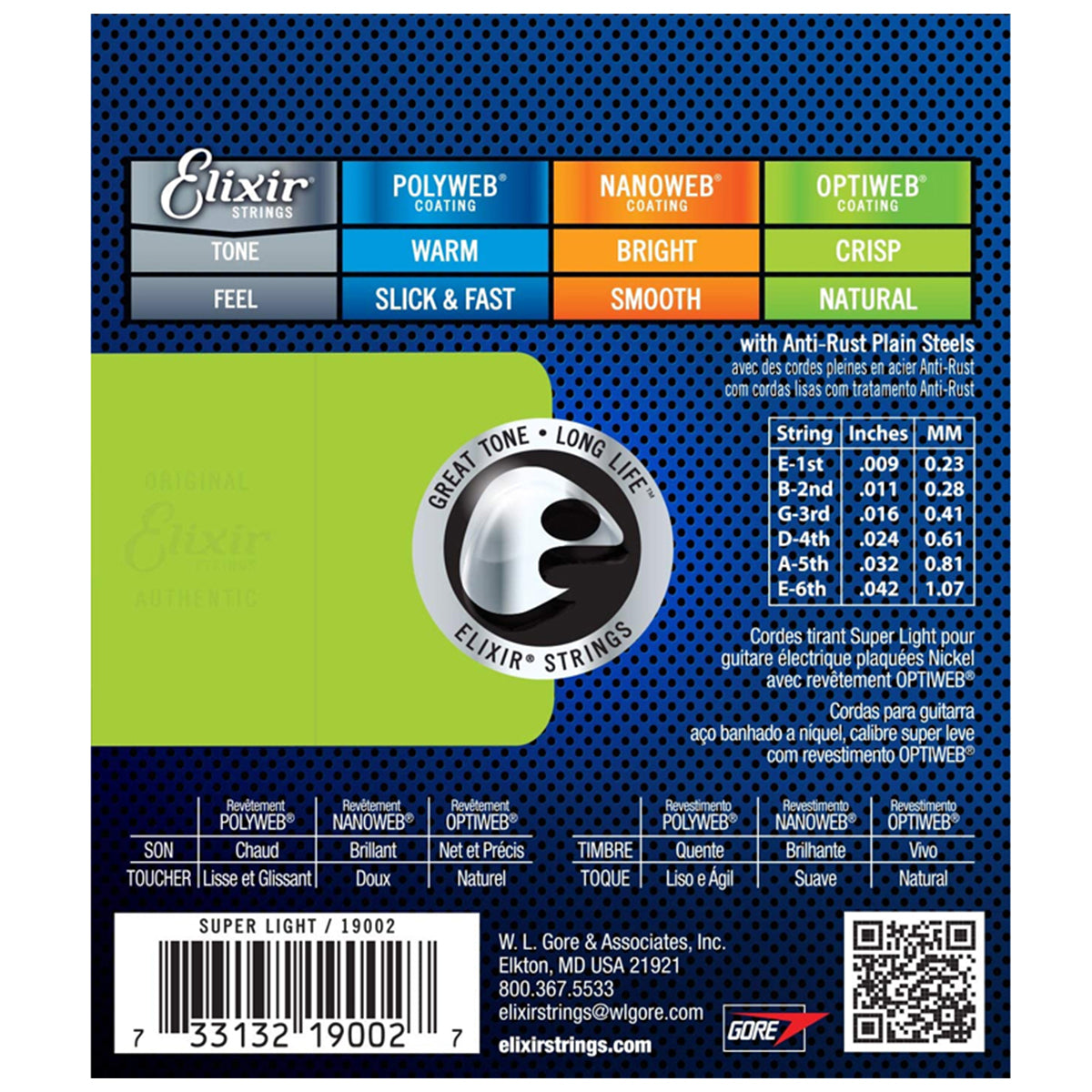 Elixir 19002 Optiweb Coating Nickel Plated Steel Electric Guitar Strings Super Light 0.09-0.42