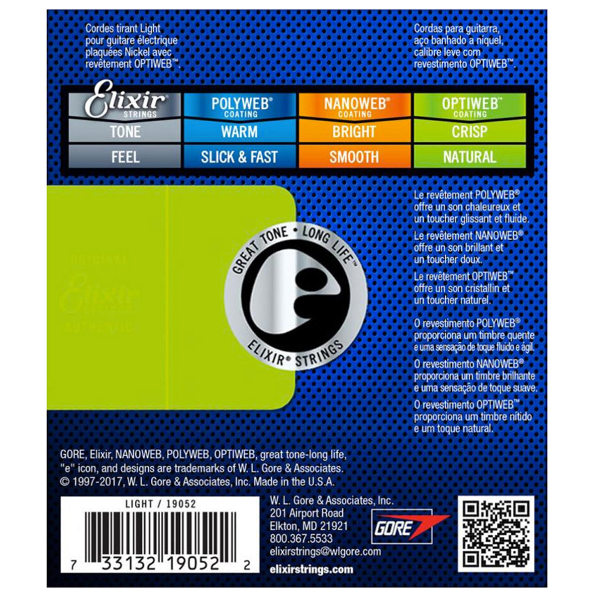 Elixir 19052 Optiweb Coating Nickel Plated Steel Electric Guitar Strings Light Heavy 0.10-0.46