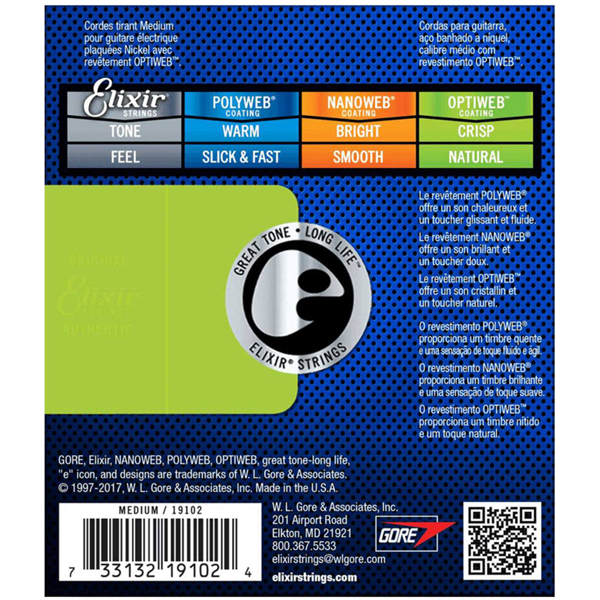 Elixir 19102 Optiweb Nickel Plated Steel Electric Guitar Strings Medium 0.11-0.49