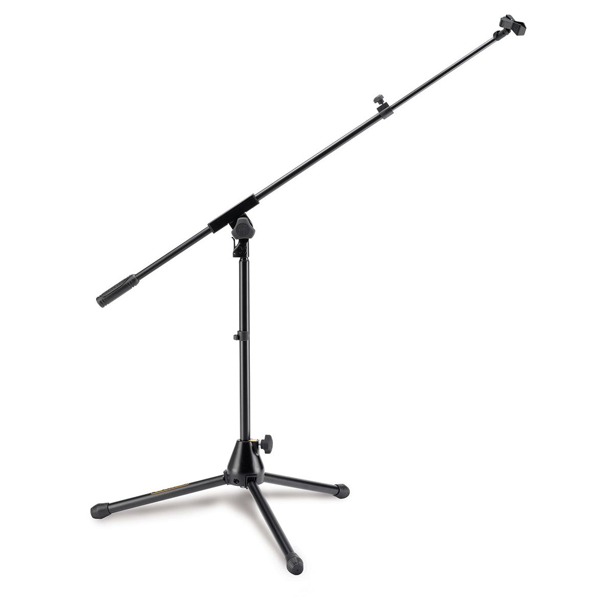 Hercules MS540B Kick Drum Mic Stand with a telescoping boom arm and a black die cast aluminum tripod base.