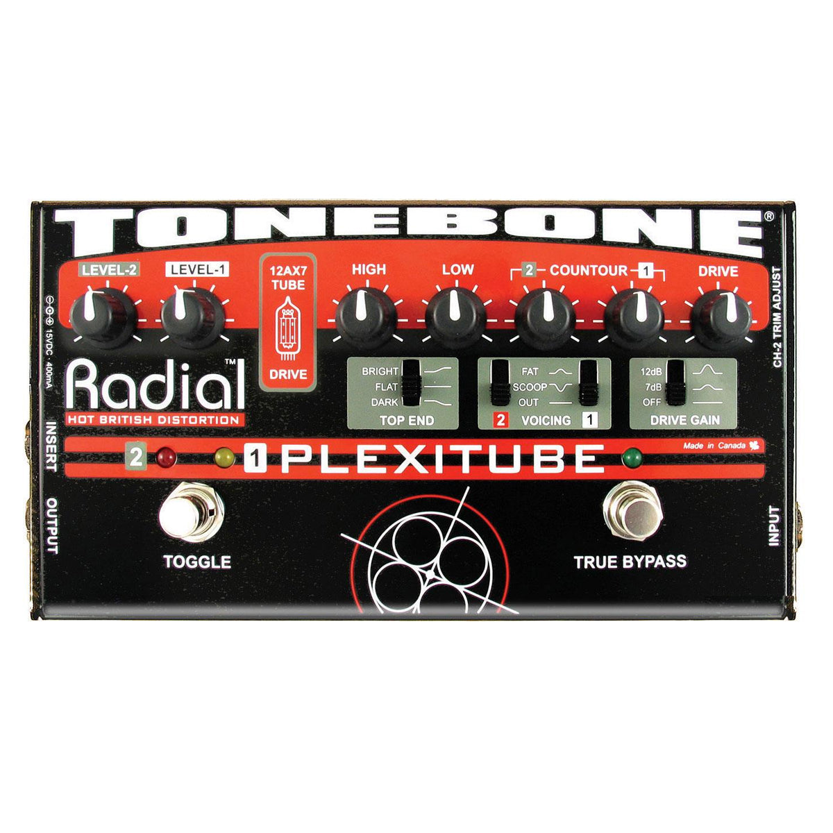 Raidal Plexitube Tube distortion British style clean-rhythm-lead modes. PSU included