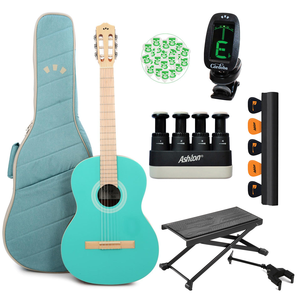 Cordoba Protege C1 Matiz Classical Guitar in Aqua Bundle